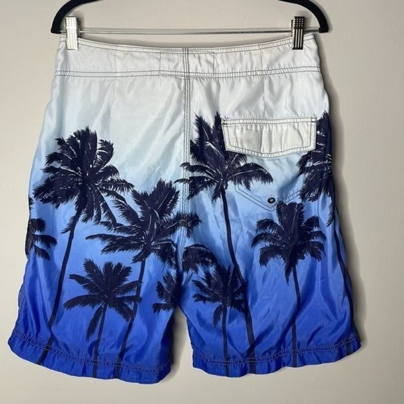 American Eagle Blue White Palm Tree Beach Print Ombre Swim Board Shorts Size 32 - Picture 6 of 11